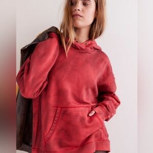 Free People We The Free Red You're Favorite Black Washed Hoodie Size M